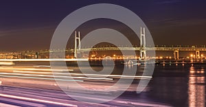 Panorama of Yokohama Bay Bridge from ÃÅsanbashi Pier with boats